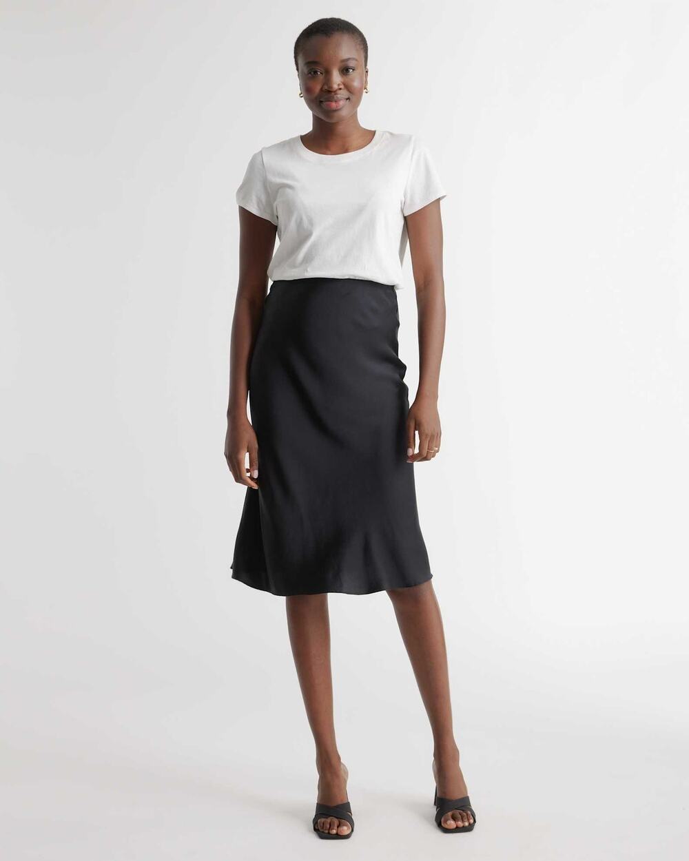 NWT Quince 100% Washable Silk Midi Skirt Black S